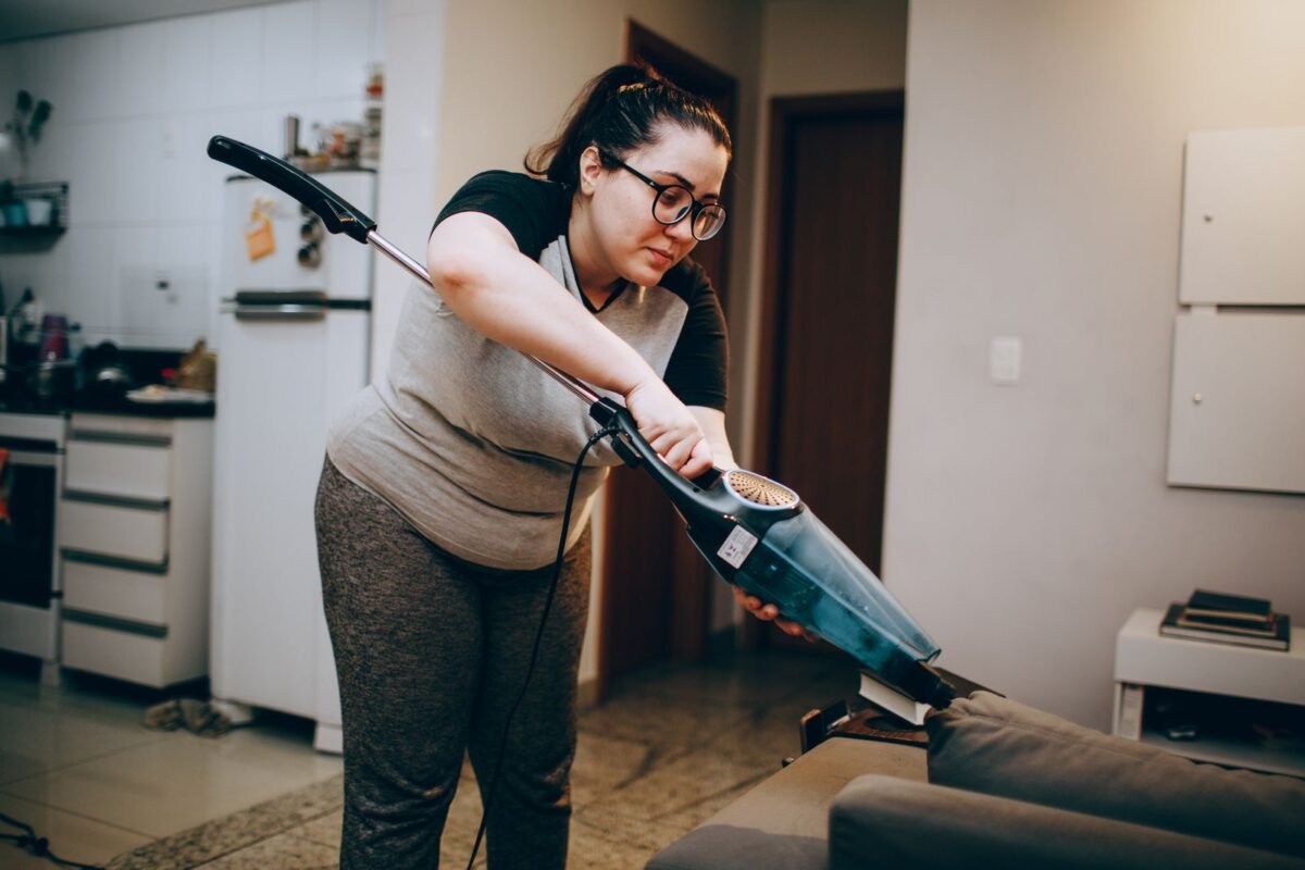 Cleaning sofa cushions with a vacuum